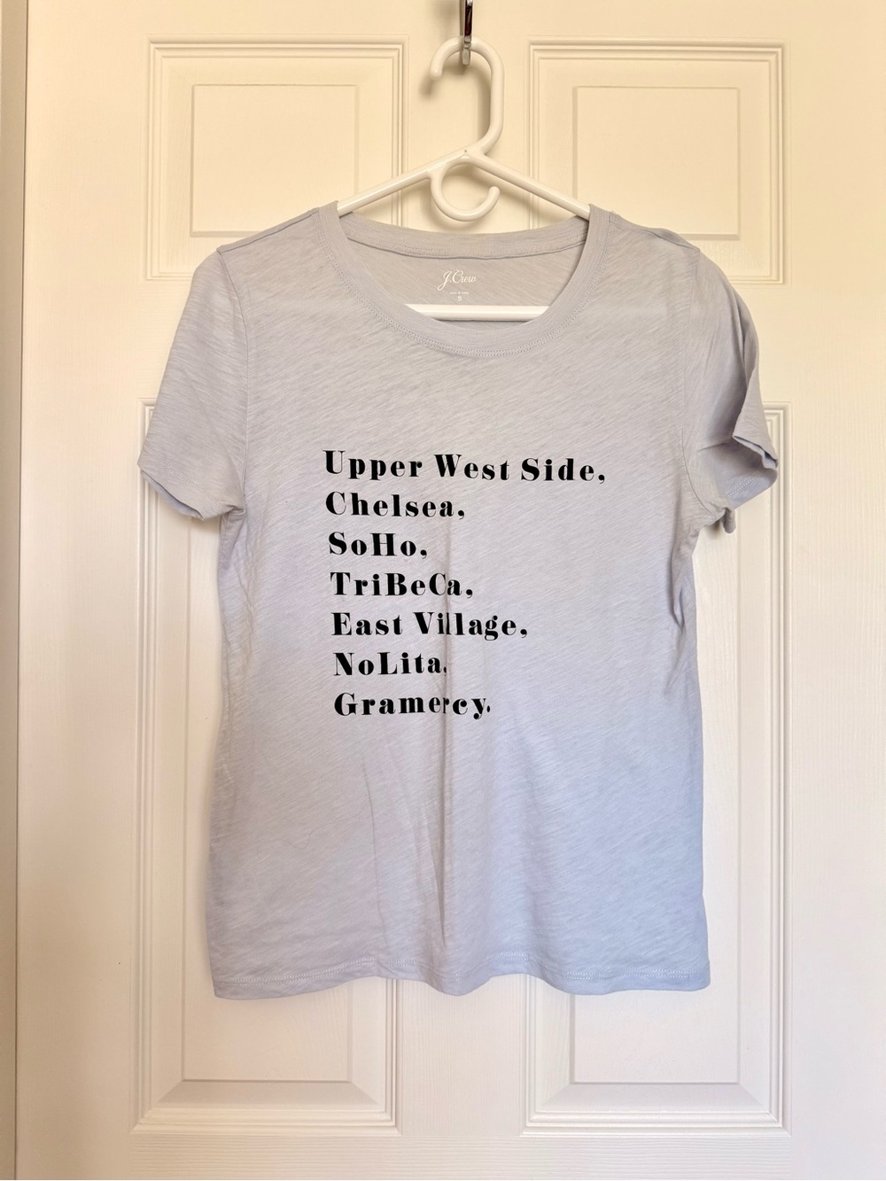 J. Crew Blue Tee with Black Neighborhood Text